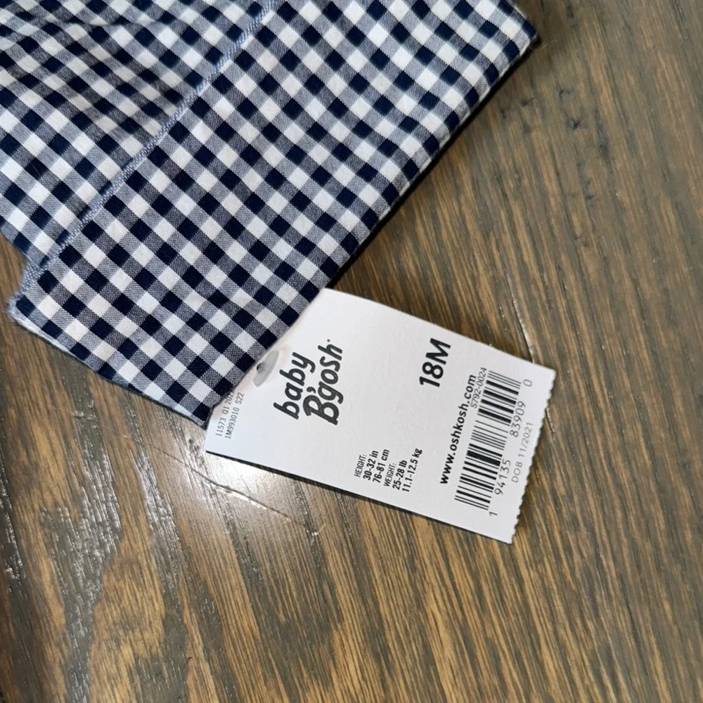 OshKosh B’gosh Navy Gingham Button-Down Bodysuit | 18M